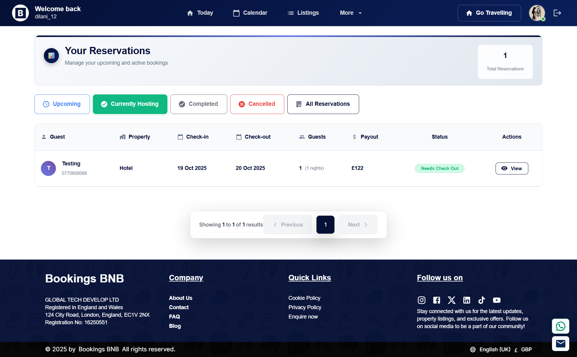Today's Hosting Dashboard
